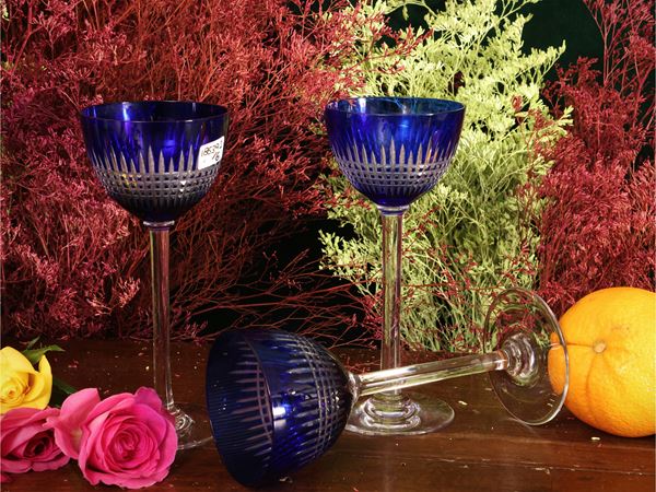 Series of six two-tone crystal glasses, Nancy model, Baccarat