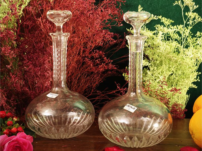 Coppia di bottiglie da vino in cristallo Baccarat