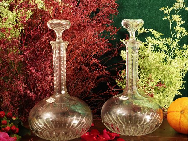 Coppia di bottiglie da vino in cristallo Baccarat