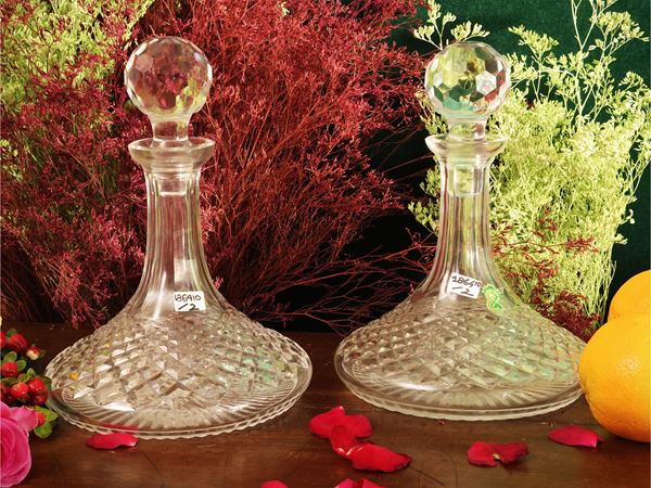 Coppia di bottiglie da nave per vino in vetro