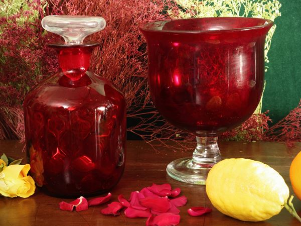 Set da aperitivo in vetro rosso