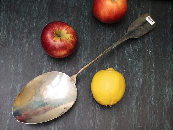 Large silver risotto spoon, Brandimarte