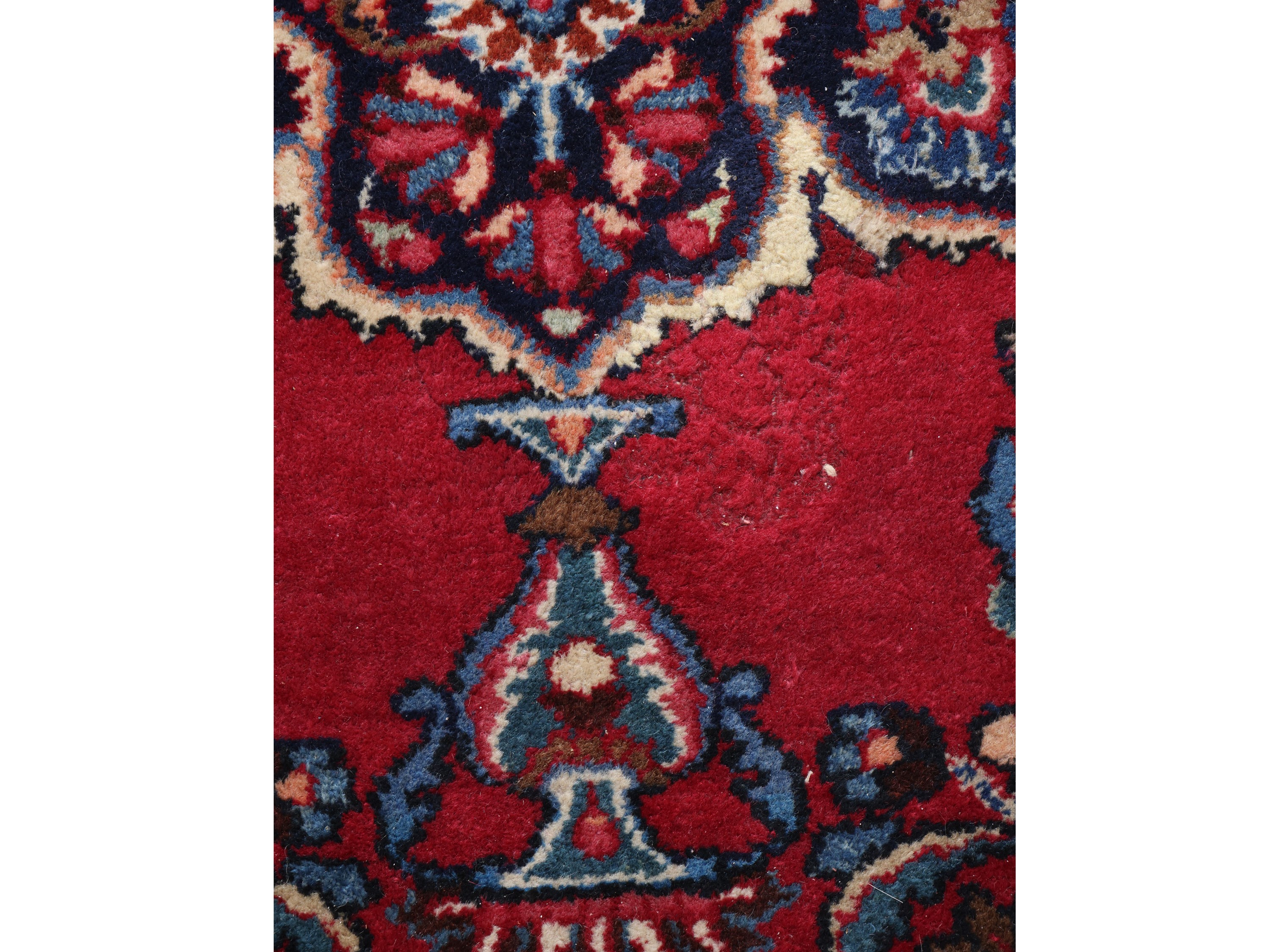 Grande tappeto persiano di vecchia manifattura, fondo rosso, cm 300x370