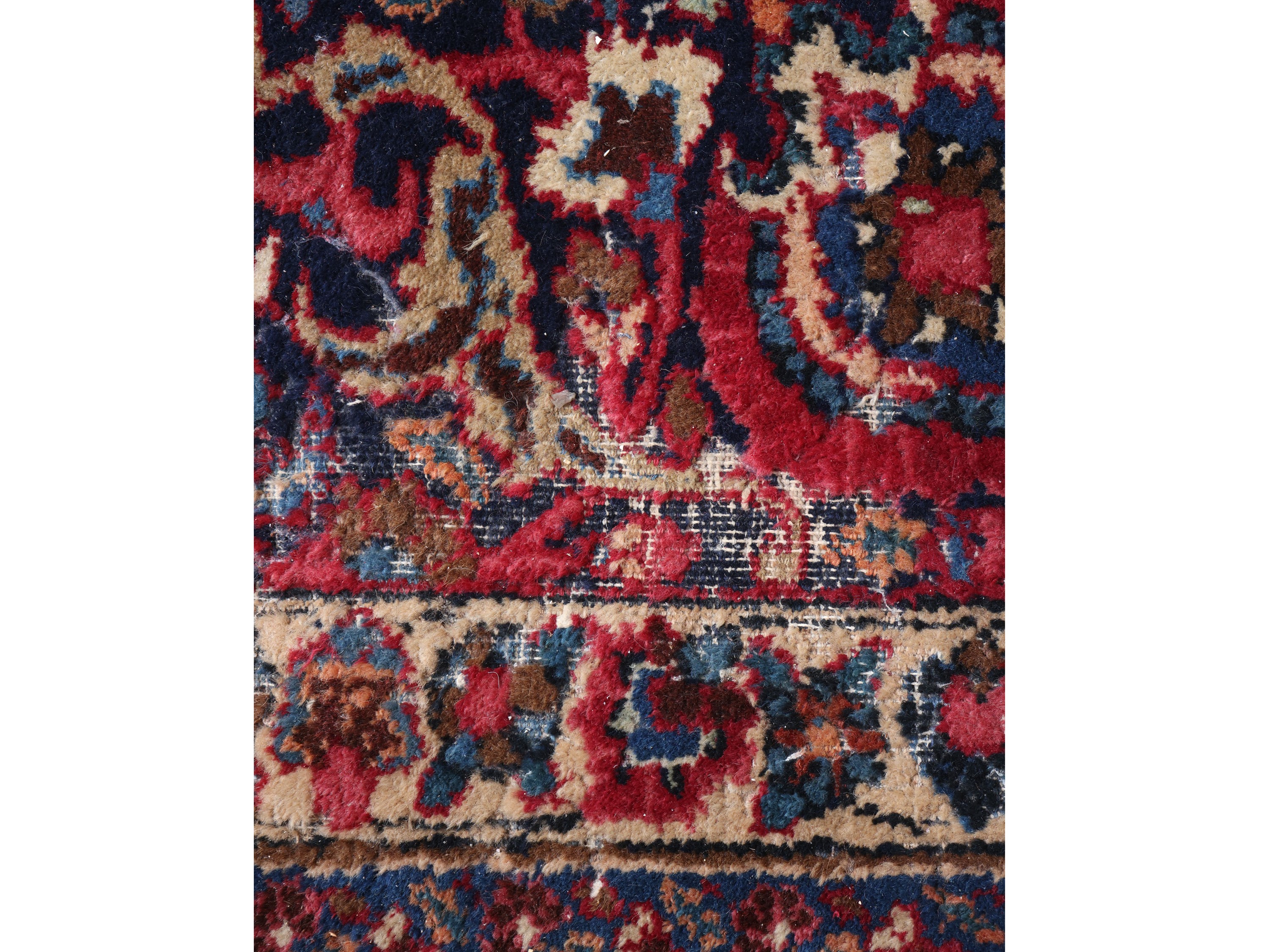 Grande tappeto persiano di vecchia manifattura, fondo rosso, cm 300x370