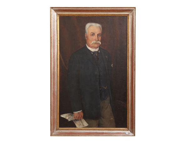 Scuola toscana dell'inizio del Novecento - Male portrait with the newspaper "La Nazione"