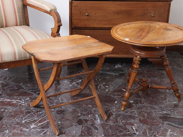 Two coffee tables in blond walnut