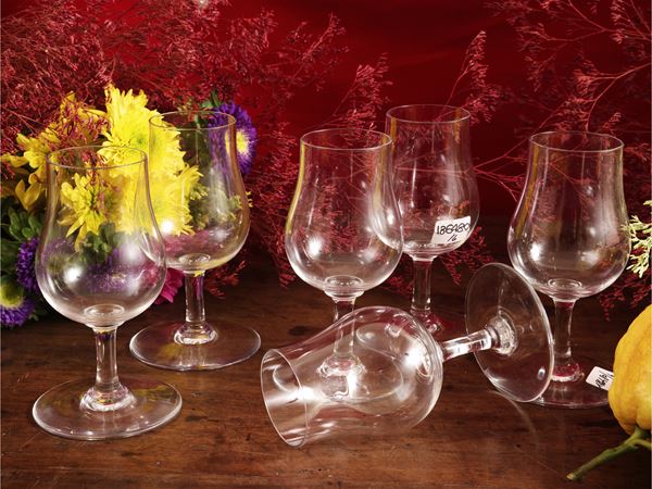 Series of six cognac glasses in colorless crystal, Baccarat