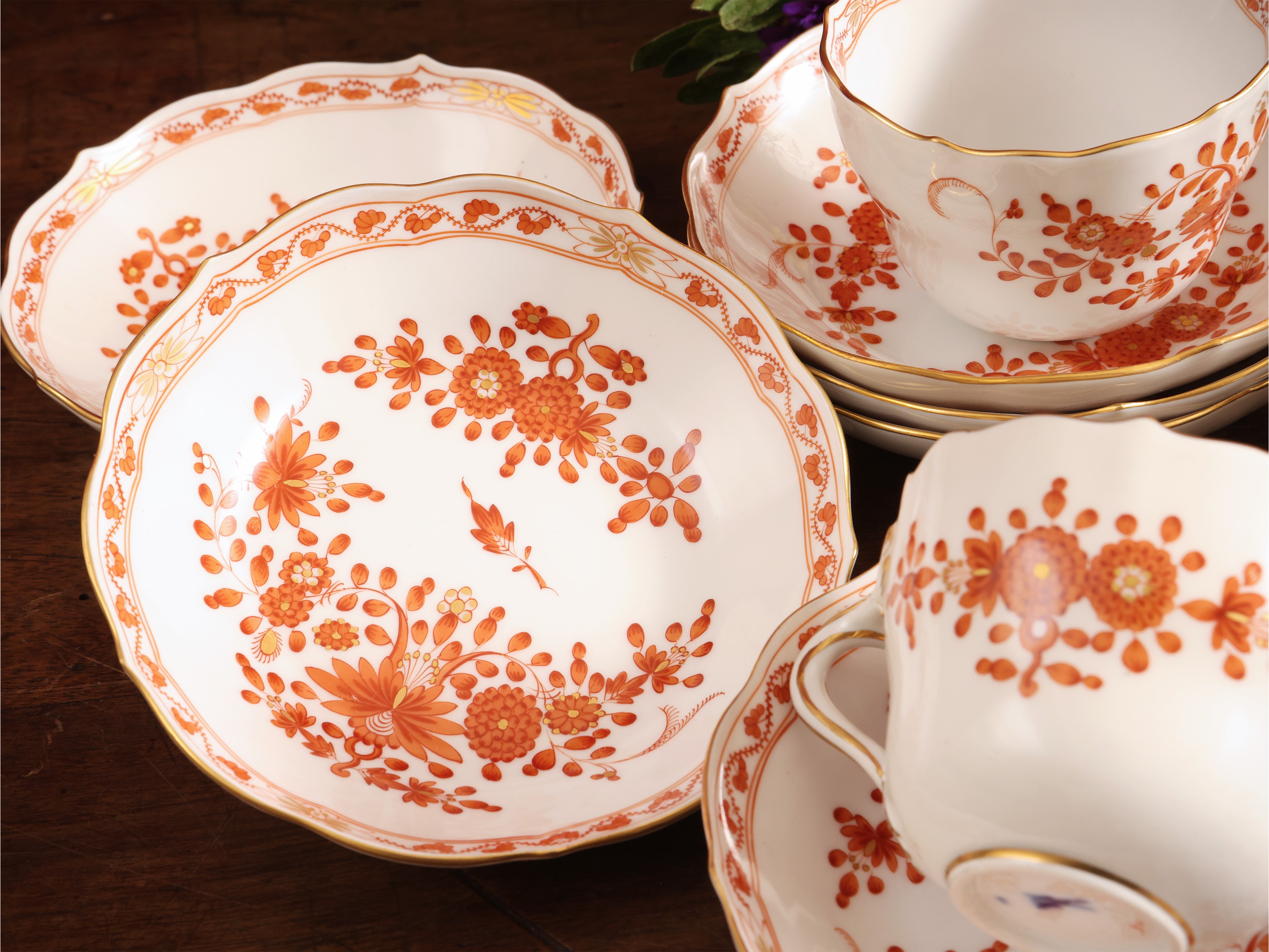Serie di Dodici Tazzine da Caffè in Porcellana, Decoro Indische Blumen, Meissen