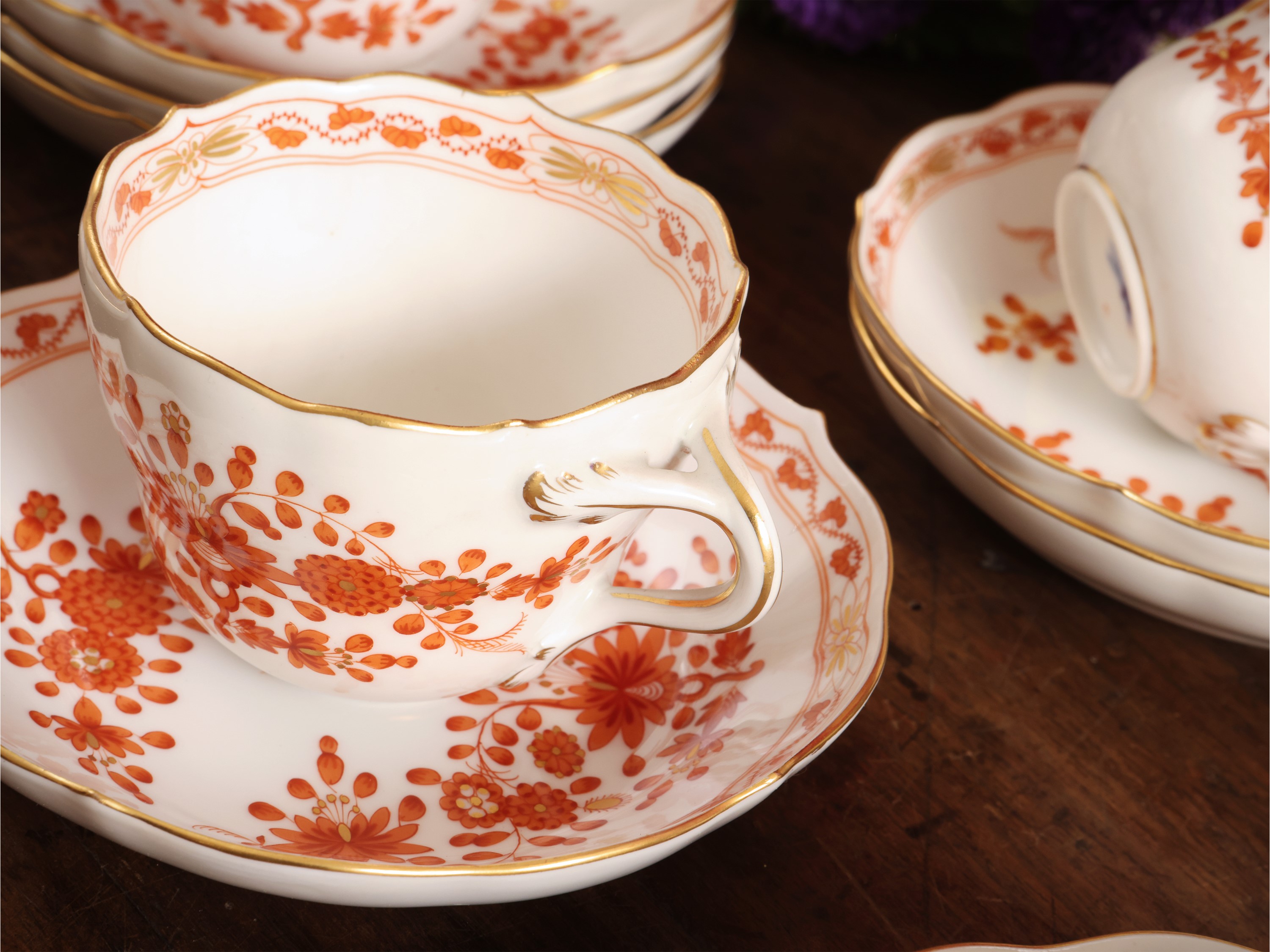 Serie di Dodici Tazzine da Caffè in Porcellana, Decoro Indische Blumen, Meissen