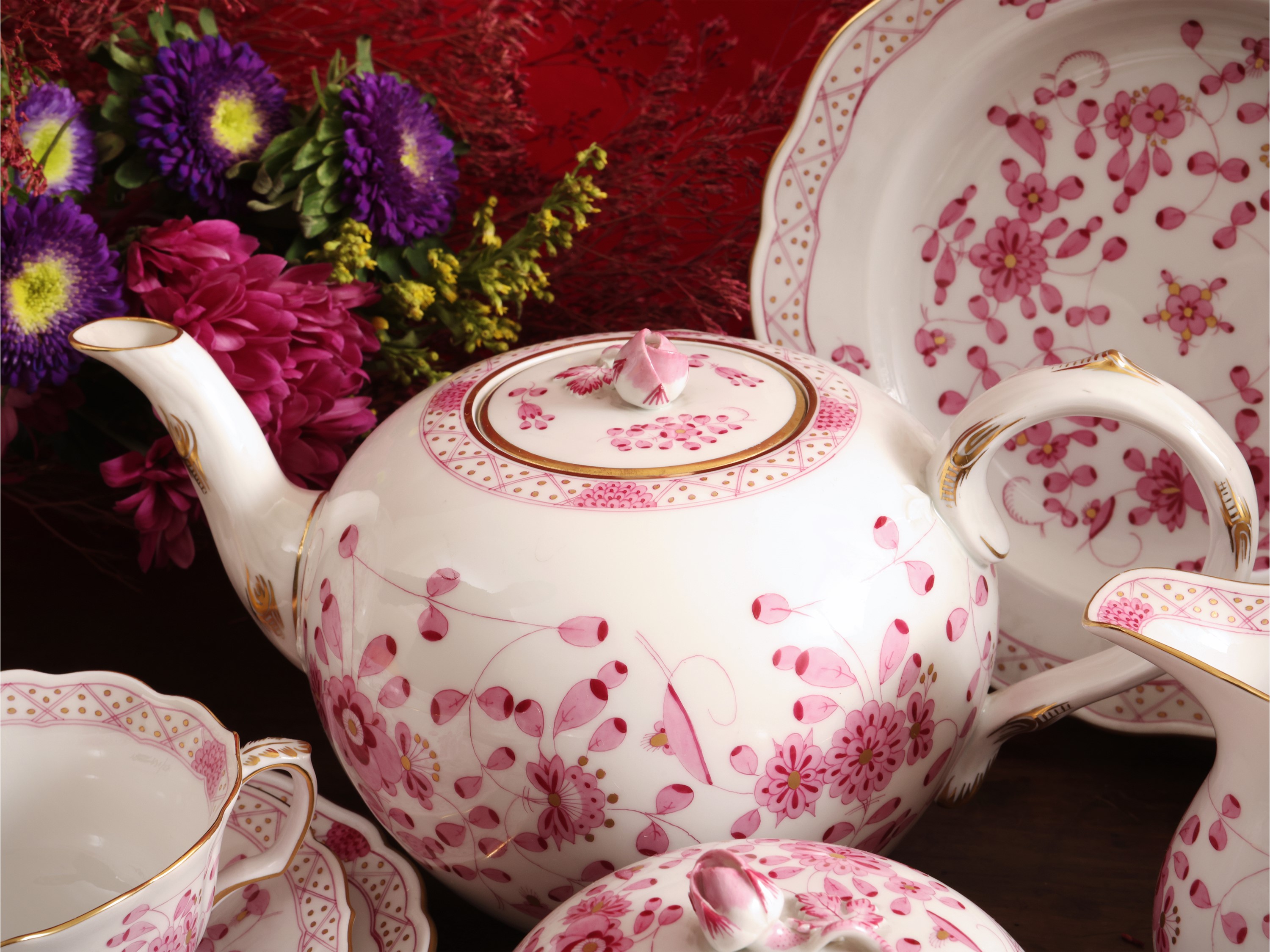 Servizio da Tè in Porcellana, Decoro Indische Blumen, Meissen