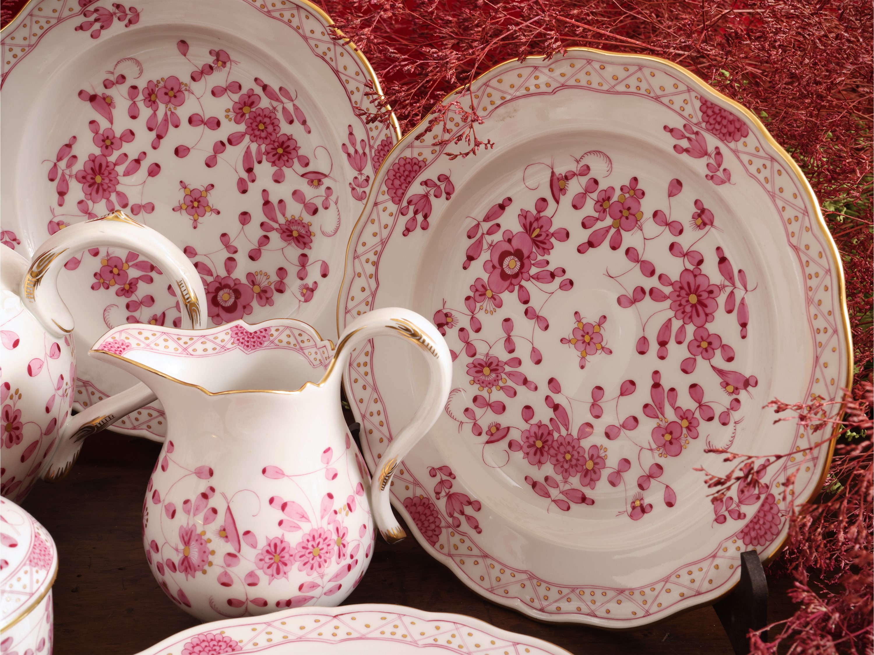 Servizio da Tè in Porcellana, Decoro Indische Blumen, Meissen