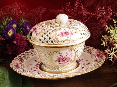 Cestino per Fragole in Porcellana, Decoro Indische Blumen, Meissen