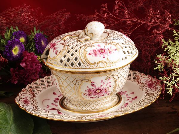 Cestino per fragole in porcellana, decoro Indische Blumen, Meissen