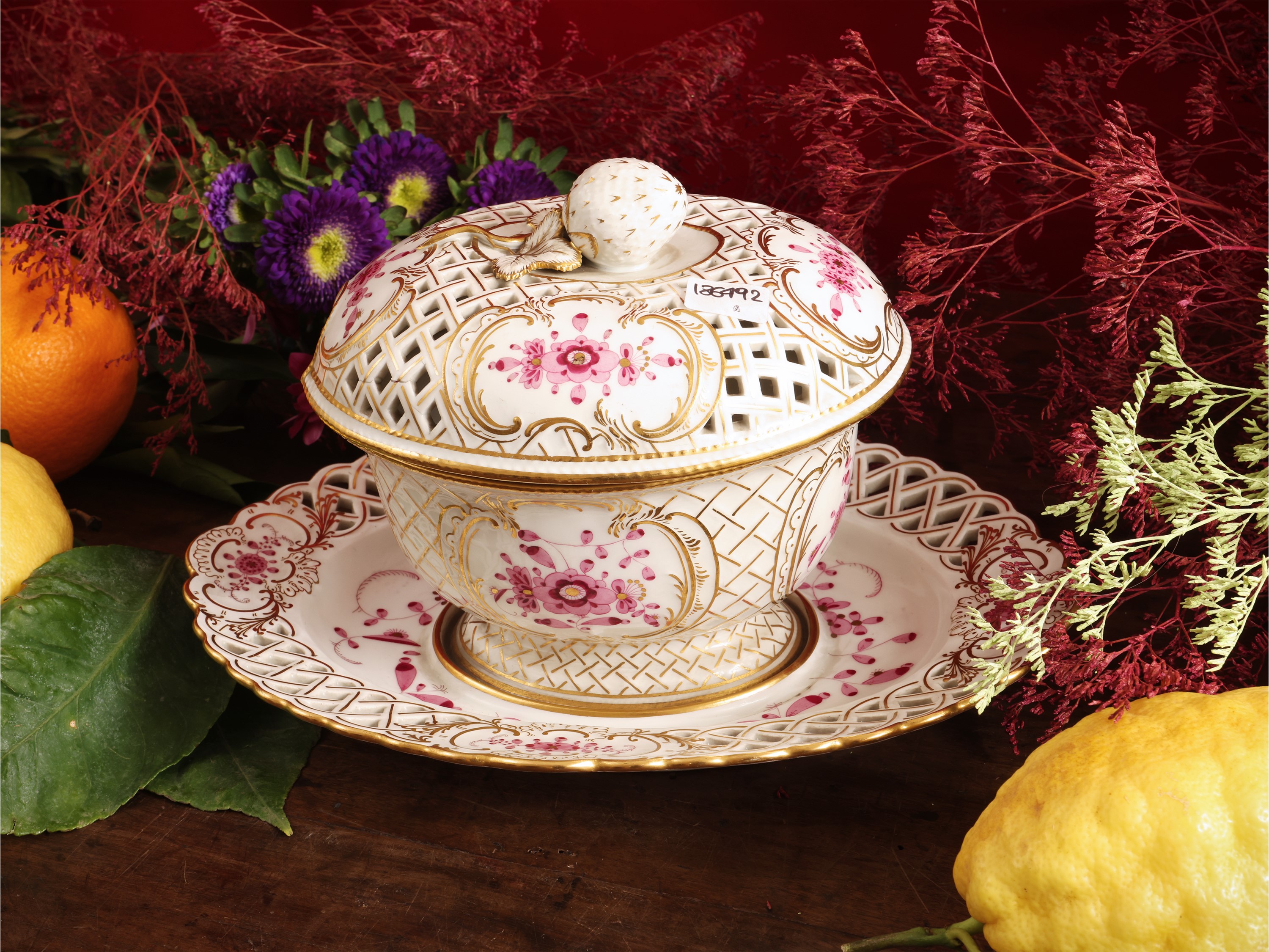 Cestino per Fragole in Porcellana, Decoro Indische Blumen, Meissen