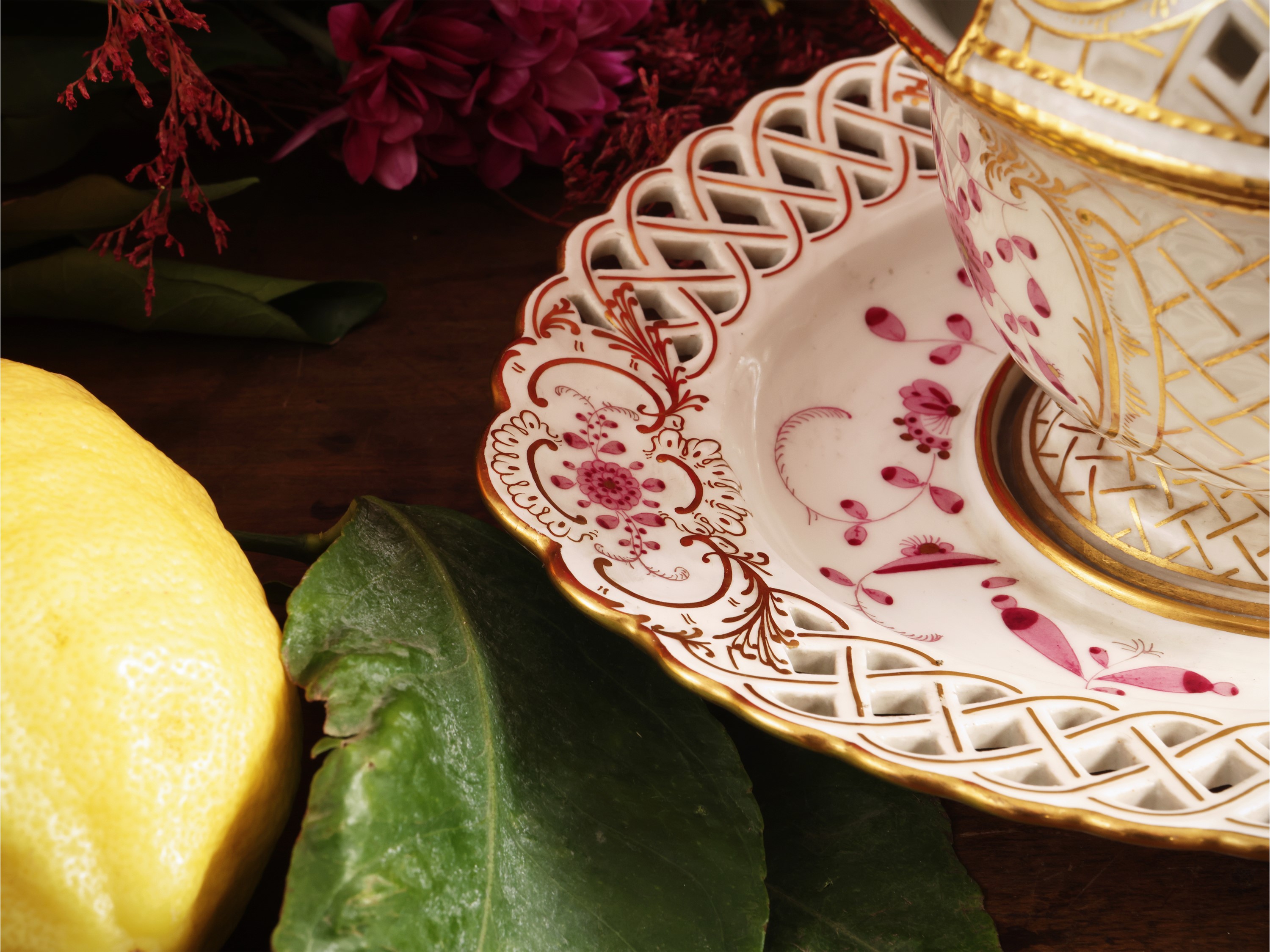 Cestino per Fragole in Porcellana, Decoro Indische Blumen, Meissen