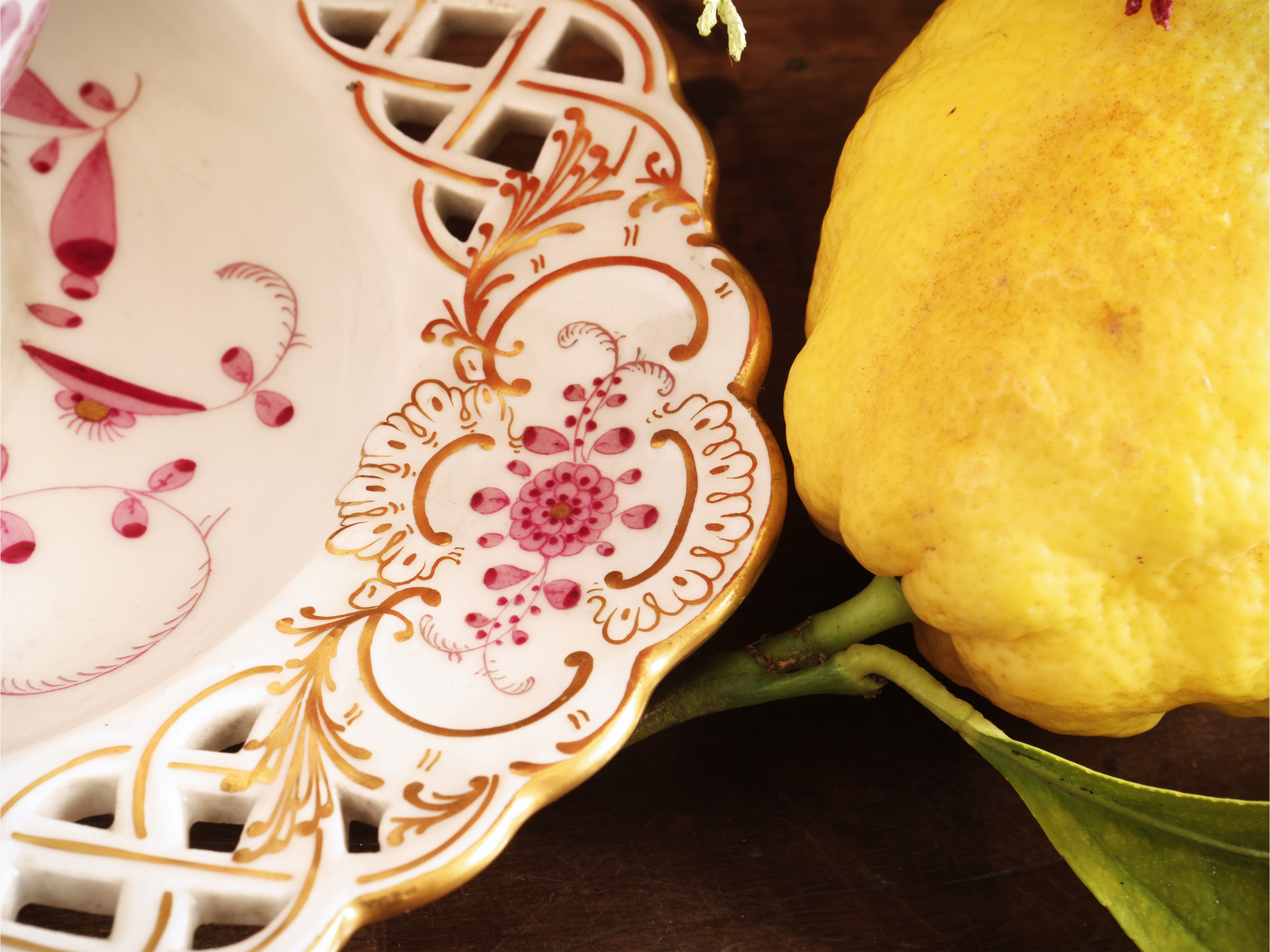 Cestino per Fragole in Porcellana, Decoro Indische Blumen, Meissen