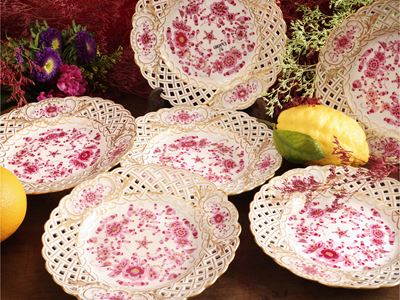 Serie di Sei Piattini da Dolce in Porcellana, Decoro Indische Blumen, Meissen