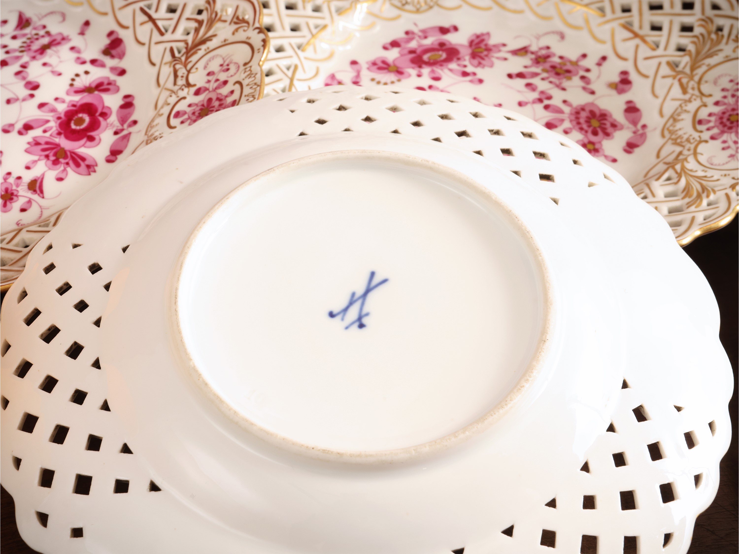 Serie di Sei Piattini da Dolce in Porcellana, Decoro Indische Blumen, Meissen