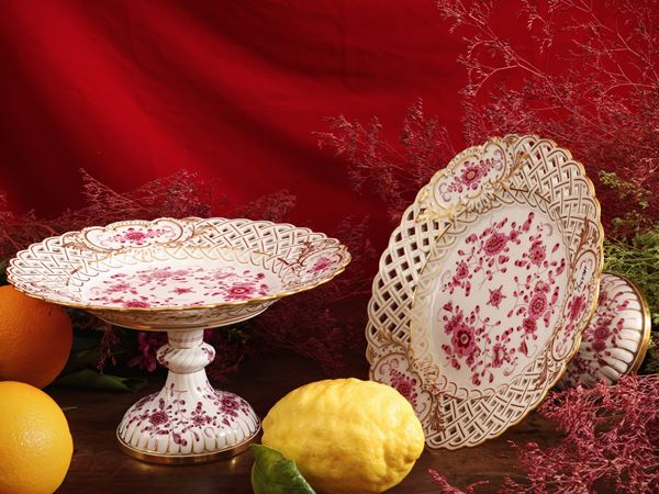 Coppia di alzate in porcellana, decoro Indische Blumen, Meissen