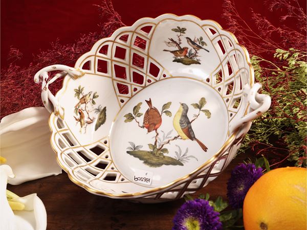 Cestino centrotavola in porcellana, decoro Rothschild Bird, Herend