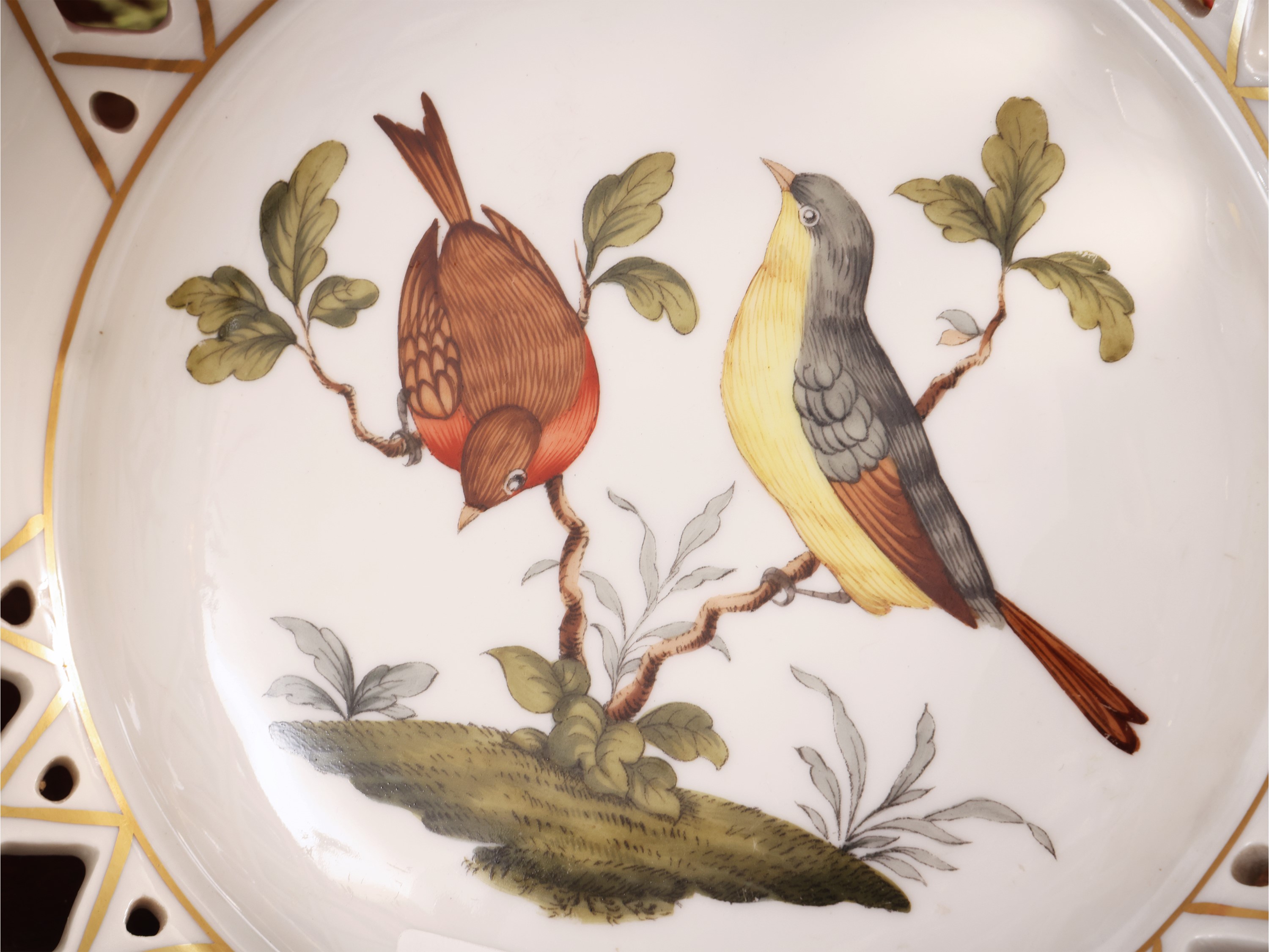 Cestino Centrotavola in Porcellana, Decoro Rothschild Bird, Herend