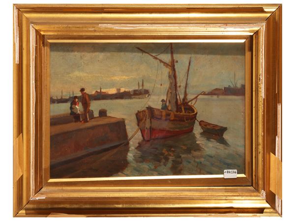 Scuola toscana del XX secolo - Marina con barche