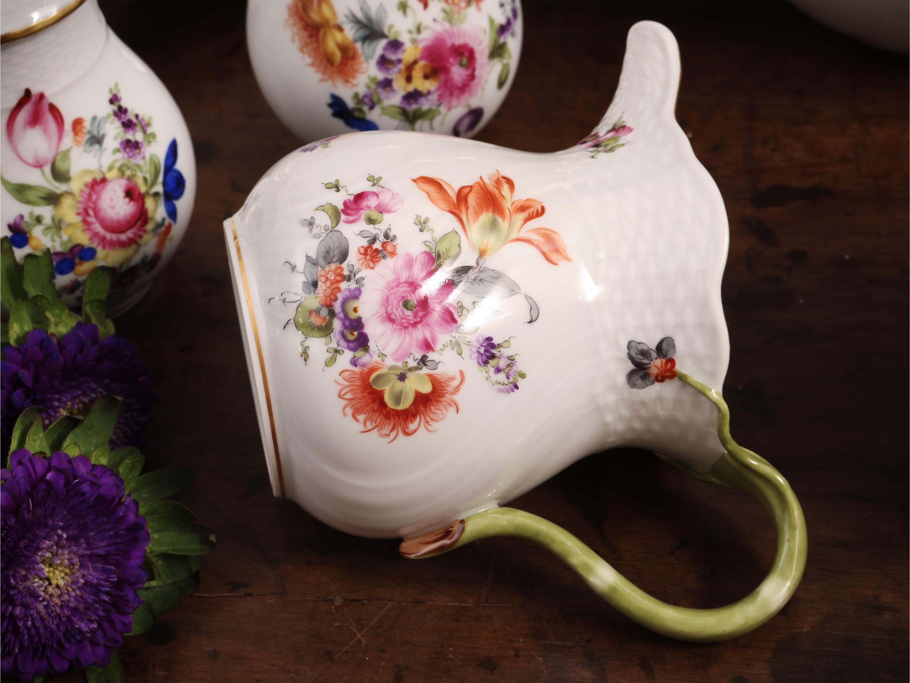 Set da Merenda in Porcellana, Decoro Bouquet De Saxe, Herend