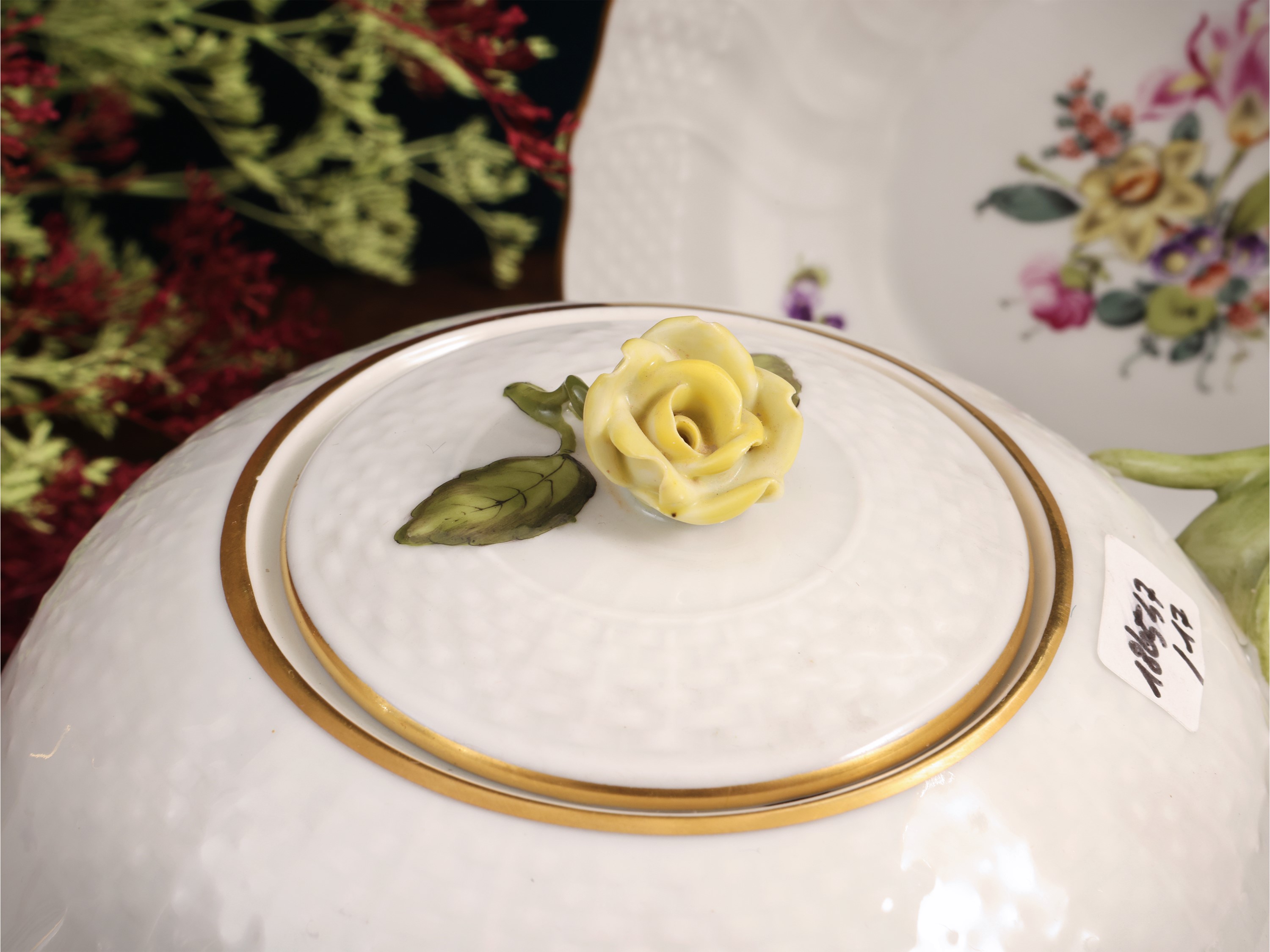 Set da Merenda in Porcellana, Decoro Bouquet De Saxe, Herend