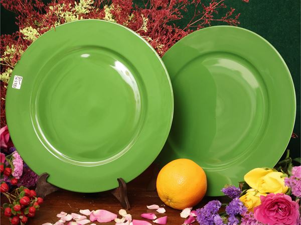 Series of twelve mint green glazed ceramic chargers, Haviland Limoges