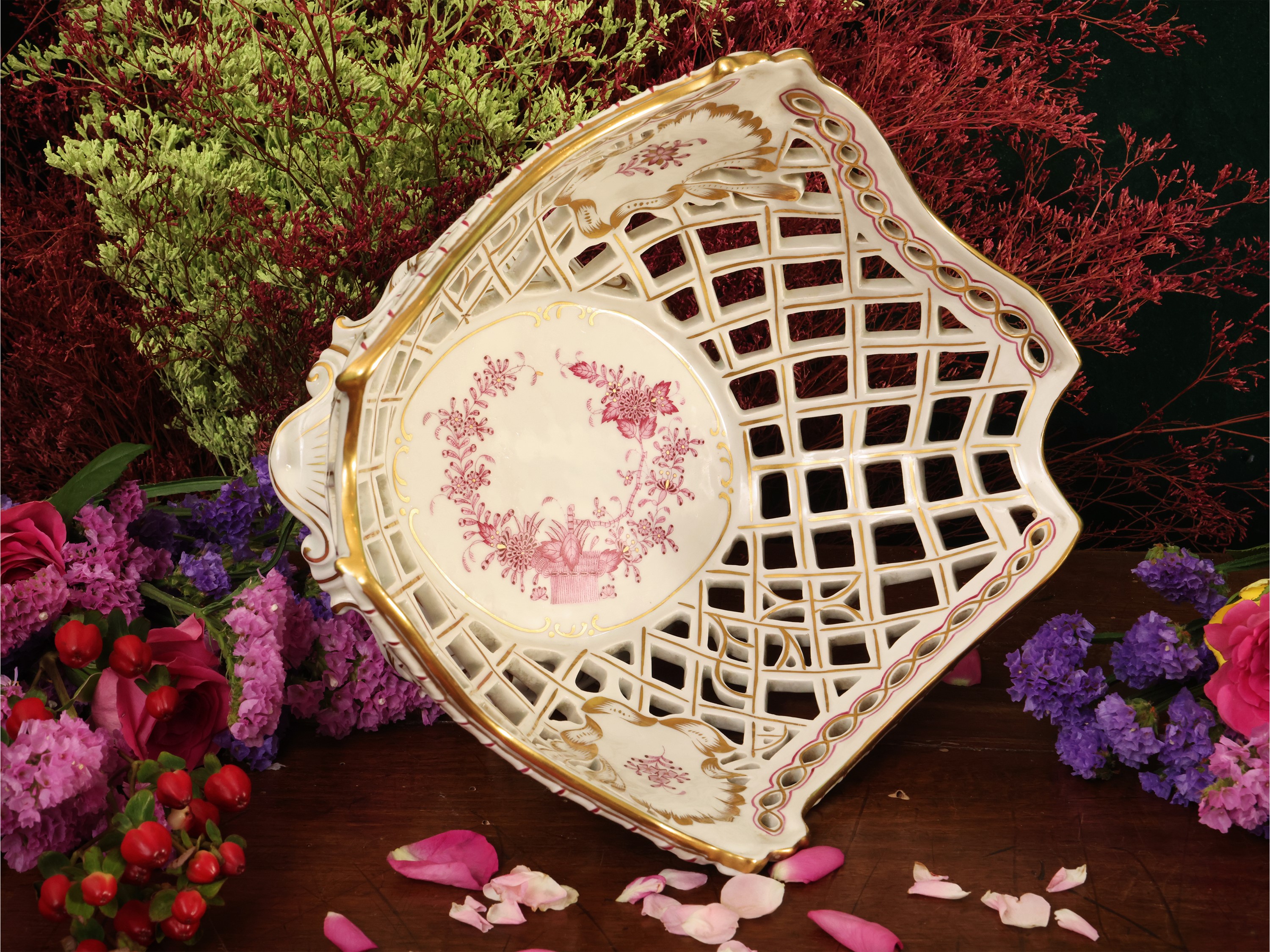 Fruttiera Centrotavola in Porcellana, Indian Basket, Herend