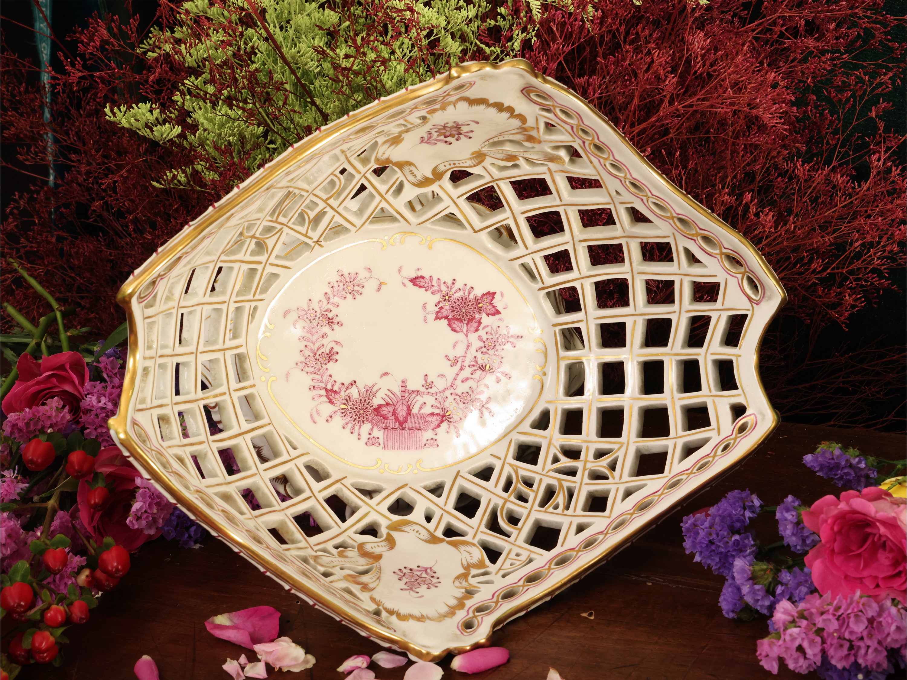 Fruttiera Centrotavola in Porcellana, Indian Basket, Herend