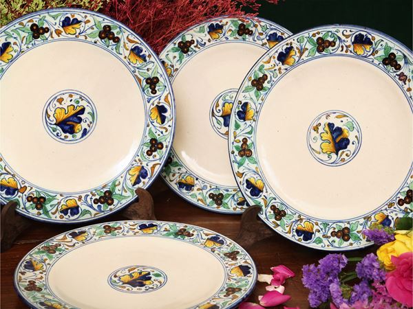 Series of ten glazed ceramic saucers, Cantagalli
