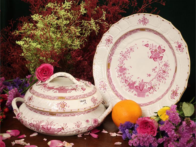 Zuppiera in porcellana, decoro Indian Basket, Herend
