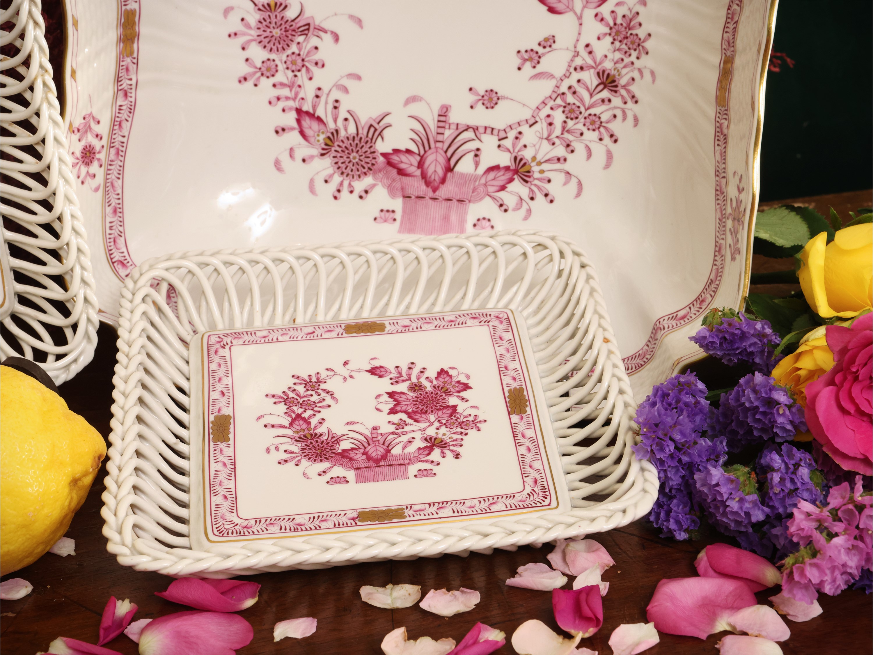 Set in Porcellana, Decoro Indian Basket, Herend