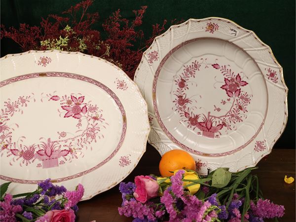 Two large porcelain serving trays, Indian Basket decoration, Herend