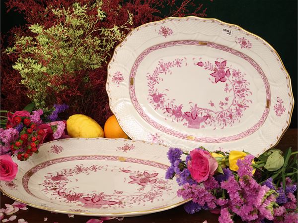 Coppia di vassoi da portata in porcellana, decoro Indian Basket, Herend