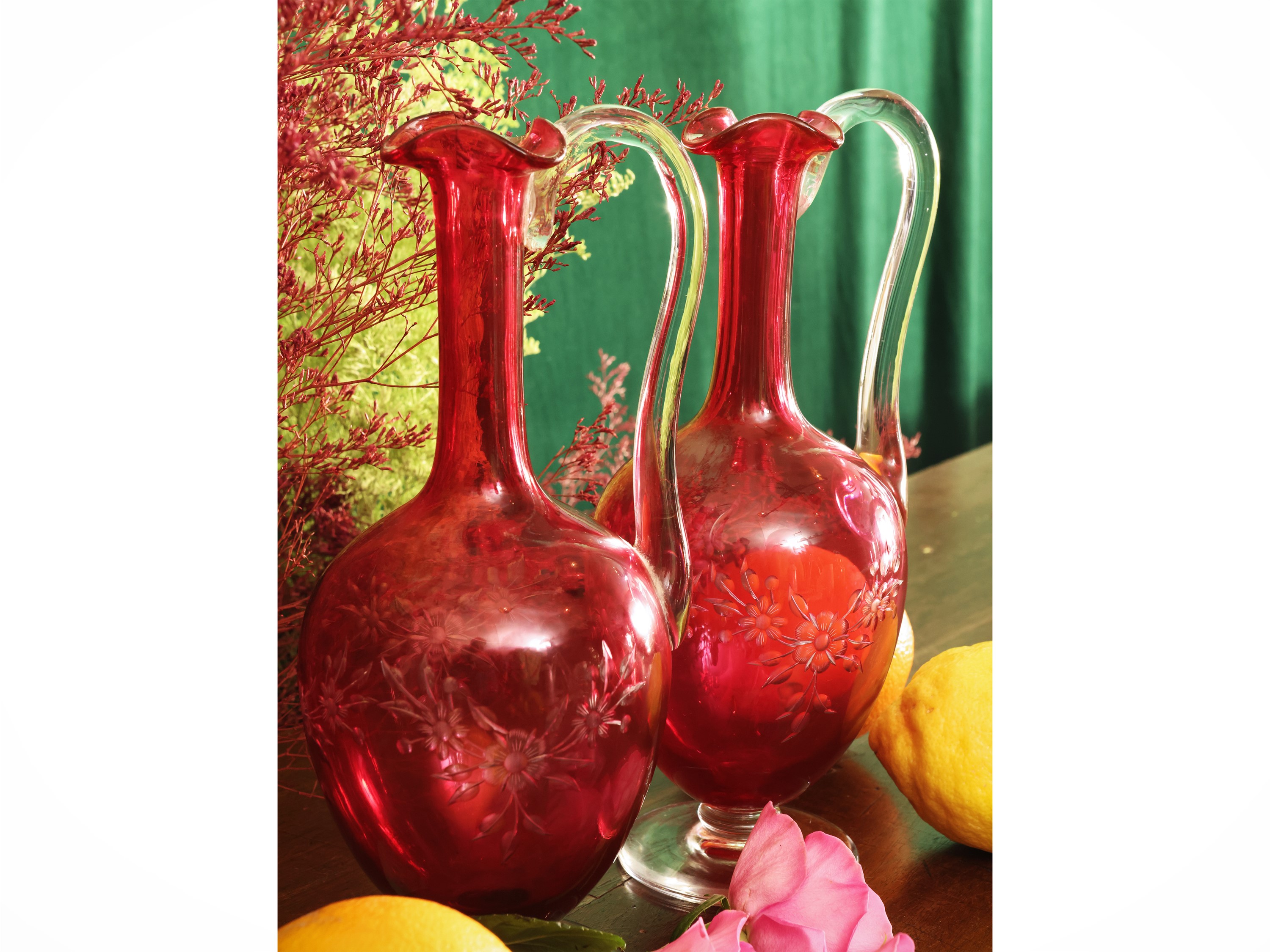 Coppia di Caraffe da Vino in Cristallo Rosso Baccarat
