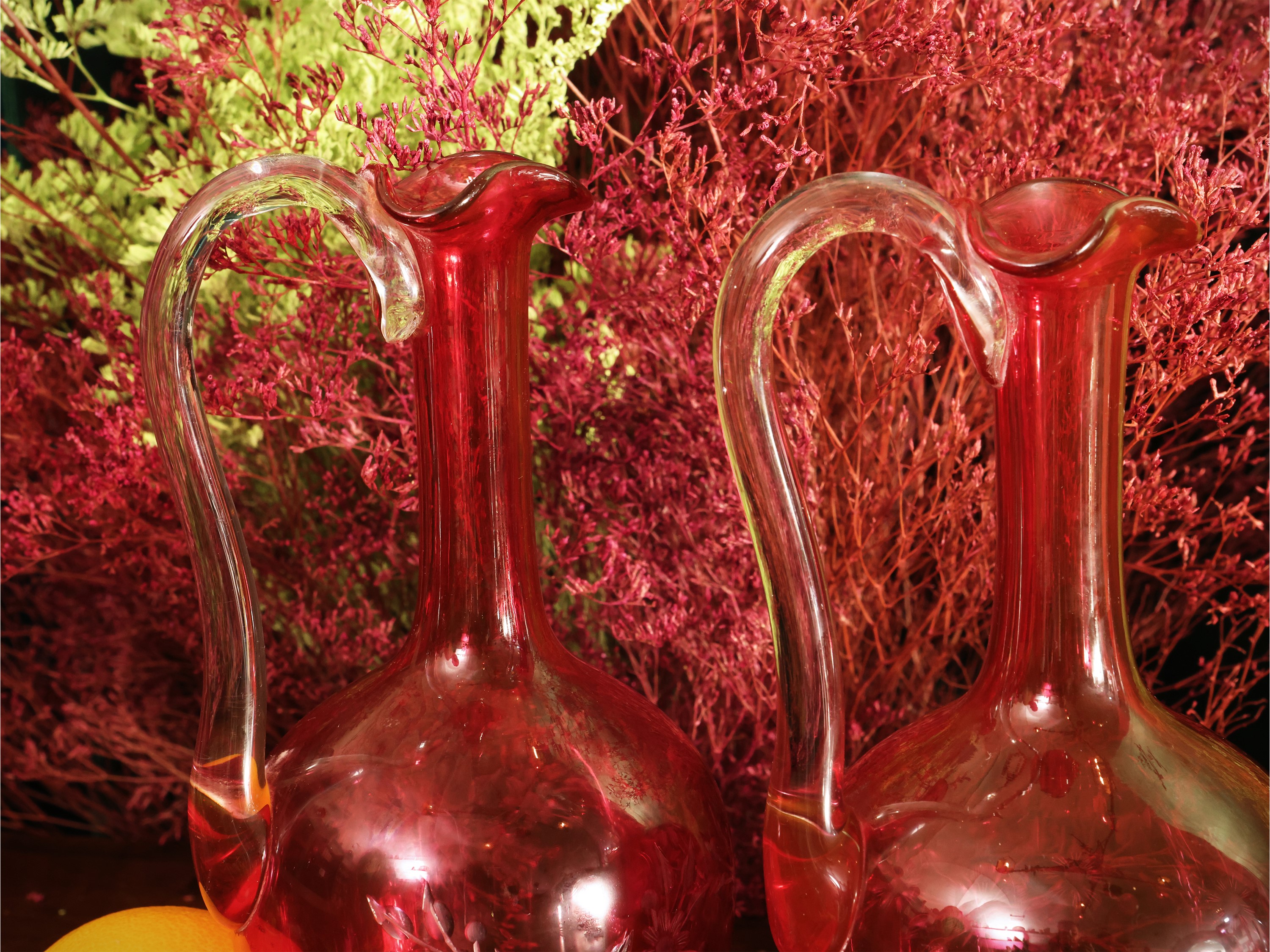 Coppia di Caraffe da Vino in Cristallo Rosso Baccarat