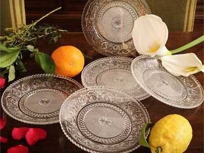 Dodici Piattini in Vetro Pressato, Modello Arabesque, Baccarat
