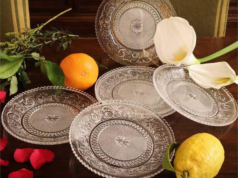 Dodici Piattini in Vetro Pressato, Modello Arabesque, Baccarat