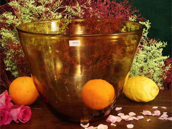 Grande vaso in vetro soffiato giallo ambra