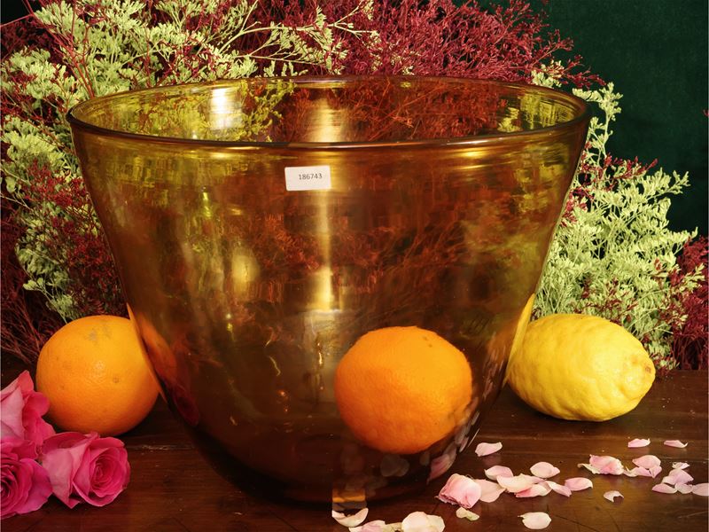 Grande Vaso in Vetro Soffiato Giallo Ambra
