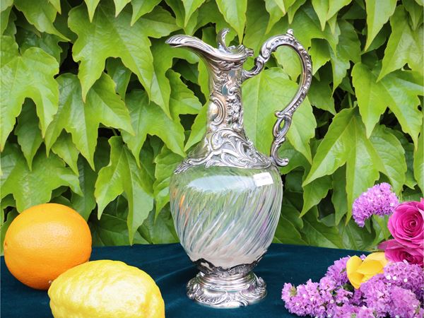Caraffa da vino in argento e cristallo