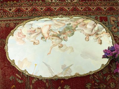 Centrotavola a Specchio con Cornice in Metallo Dorato