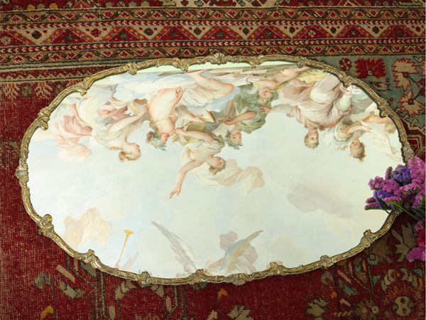 Centrotavola a specchio con cornice in metallo dorato