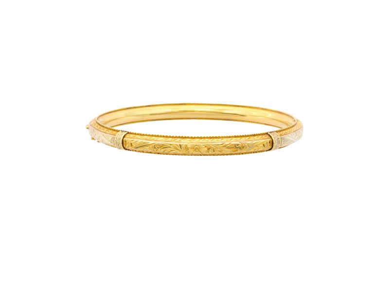 Bracciale a cerchio rigido, oro giallo e oro bianco 18 kt