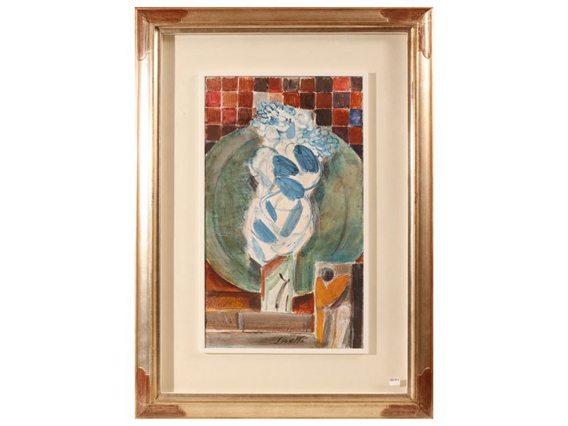 Bruno Saetti - Natura morta con vaso di fiori, affresco su tela
