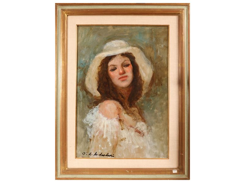 Osman Lorenzo De Scolari - Ritratto di ragazza, olio su faesite