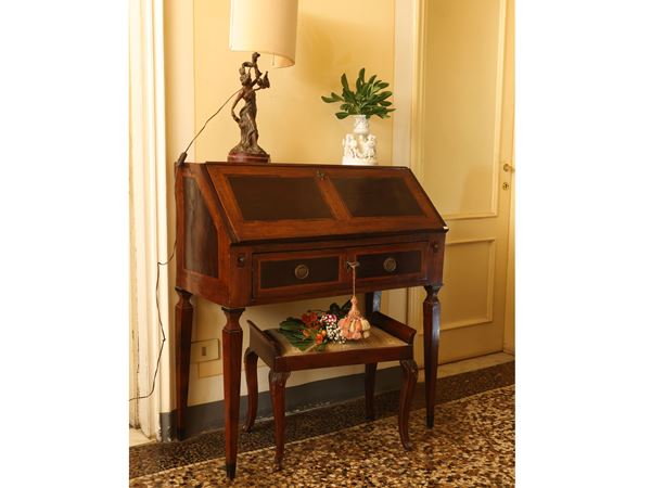 Folding desk veneered in walnut and other essences