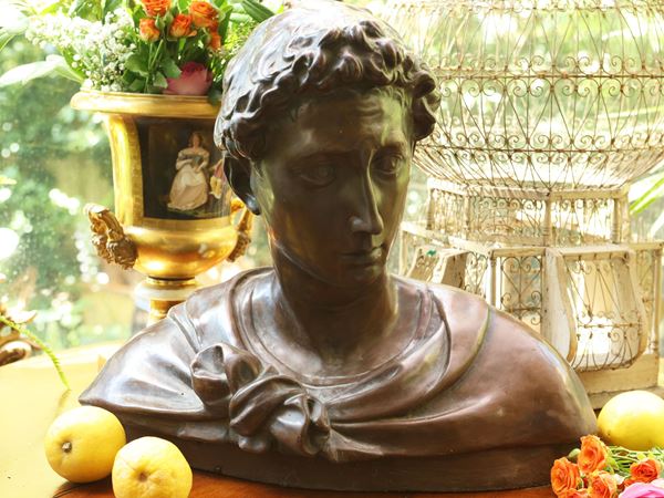Male bust in glazed terracotta imitating bronze